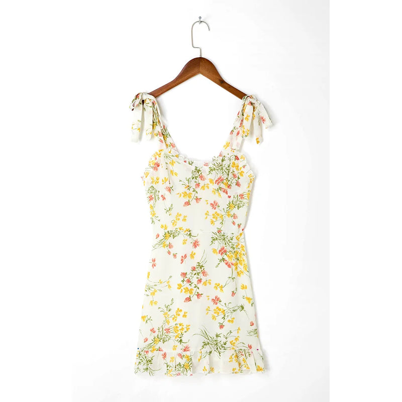 Sweetheart Neck Tie Strap Mini Dress - Floral Beach Vacation Sundress