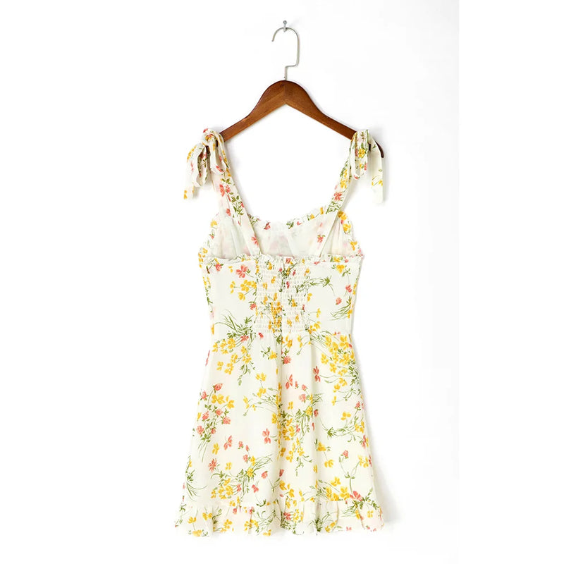 Sweetheart Neck Tie Strap Mini Dress - Floral Beach Vacation Sundress