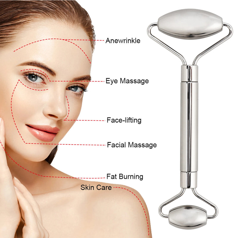 Glow & Lift Stainless Steel Facial Roller & Gua Sha Set