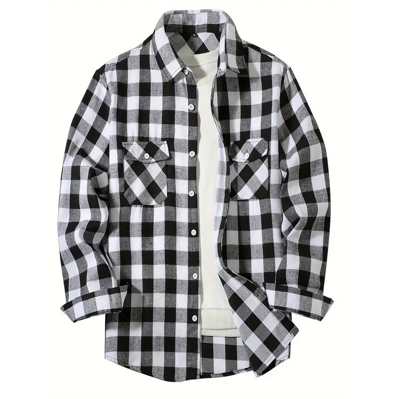 Classic Plaid Flannel Shirt - Button-Up Smart Casual Shirt