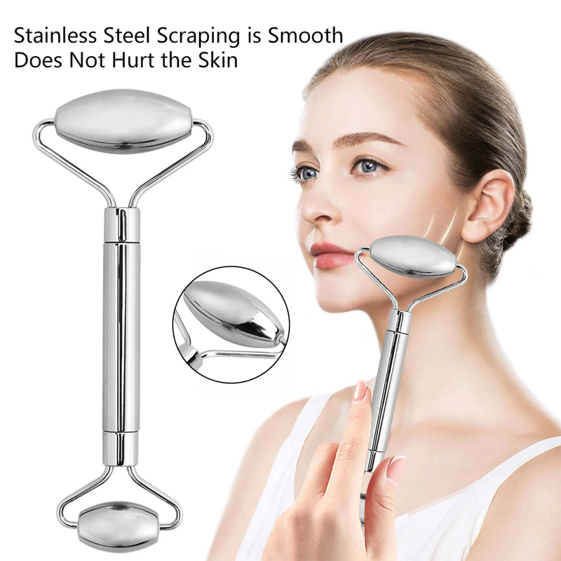 Glow & Lift Stainless Steel Facial Roller & Gua Sha Set