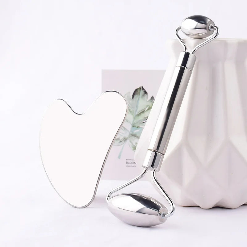 Glow & Lift Stainless Steel Facial Roller & Gua Sha Set